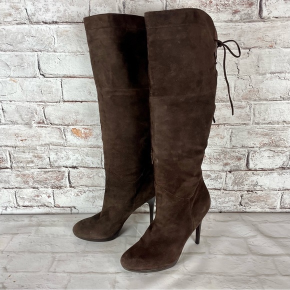 Sam Edelman Vienna Suede Platform Boot Brown OTK Knee High Stiletto Heel 8.5 39 - Picture 3 of 7